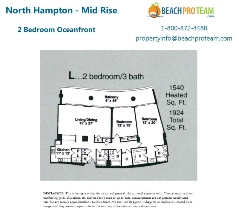 Kingston Plantation - North Hampton Floor Plan L - 2 Bedroom Oceanfront